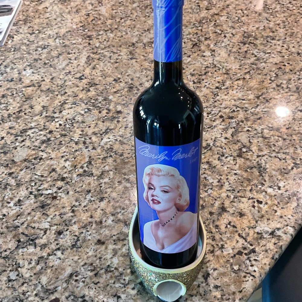 Blue Wine Bottle with Iconic Portrait